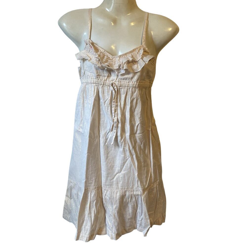 Old Navy Y2k Babydoll Mini Dress Women Jr Sz L Beige Metallic Gold Summer Beach